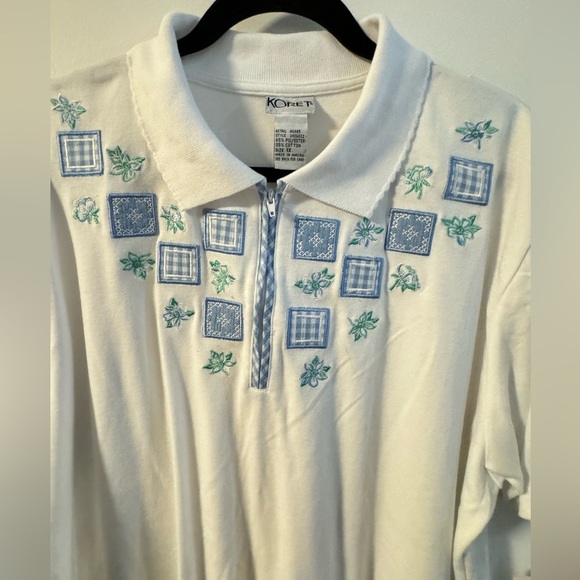 Koret Embroidered 1/4 Zip Up Collared Grannycore Shirt 1X Cottagecore Comfy NWT - Picture 4 of 11